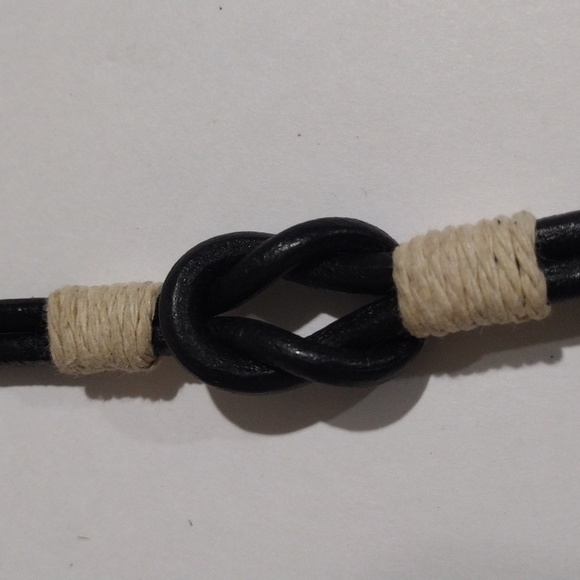 Black Leather Knot Bracelet with Beige Wrap – Adjustable Unisex Boho  Wristwear - Picture 9 of 9